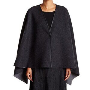 New w/Tags Eileen Fisher -Leather Trim Front Felted Merino Snap Front Cape, M/L